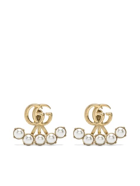 gucci double g pearl earrings|Gucci 18k amethyst earrings.